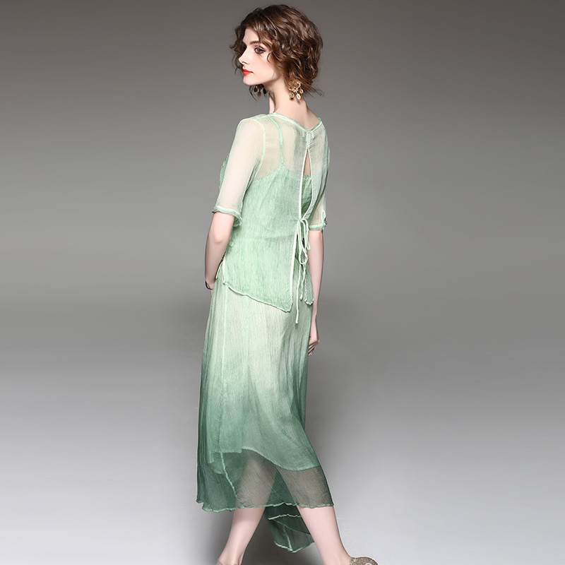 AIGEFU Retro Look Silk Summer Dress  2017