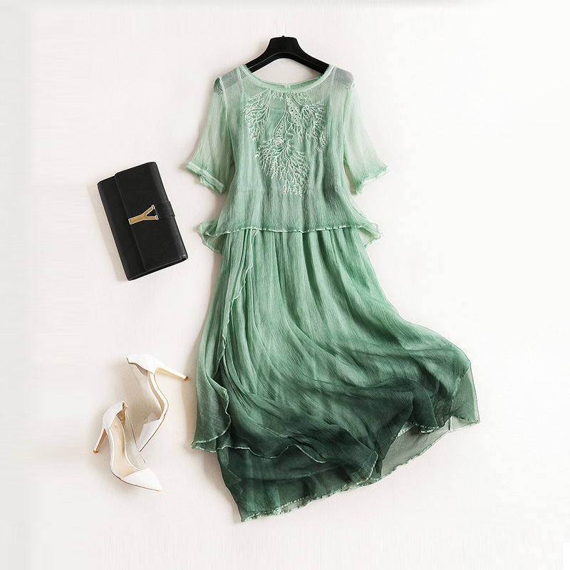 AIGEFU Retro Look Silk Summer Dress  2017