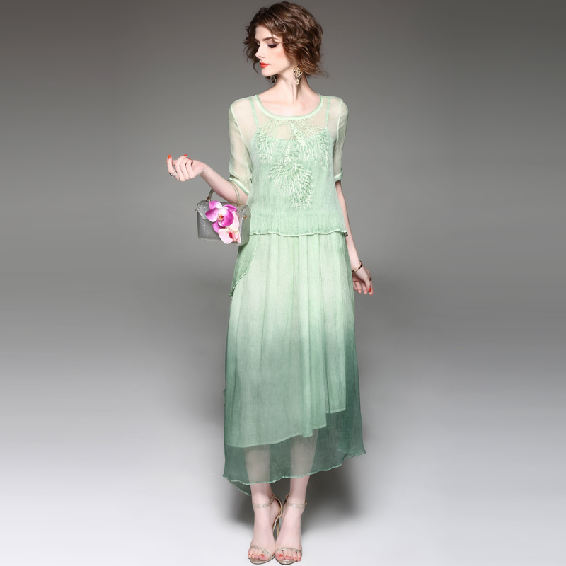 AIGEFU Retro Look Silk Summer Dress  2017