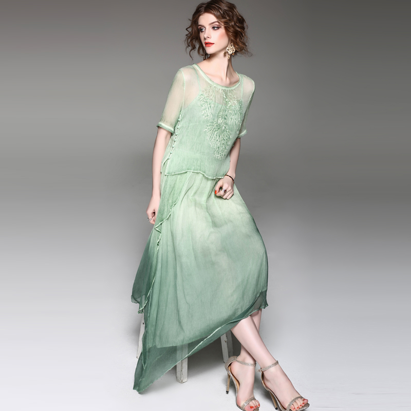 AIGEFU Retro Look Silk Summer Dress  2017