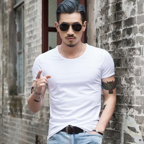 Short-sleeved t-shirt round neck white compassionate men's solid color Slim summer bottoming shirt half-sleeved tight bo