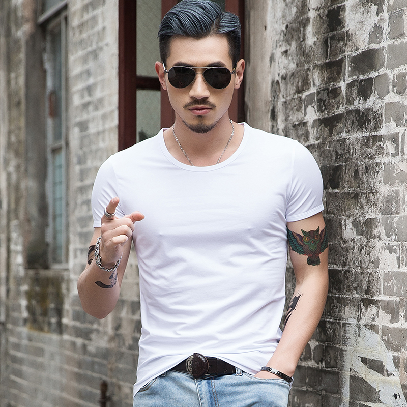 Short-sleeved t-shirt round neck white compassionate men's solid color Slim summer bottoming shirt half-sleeved tight bo