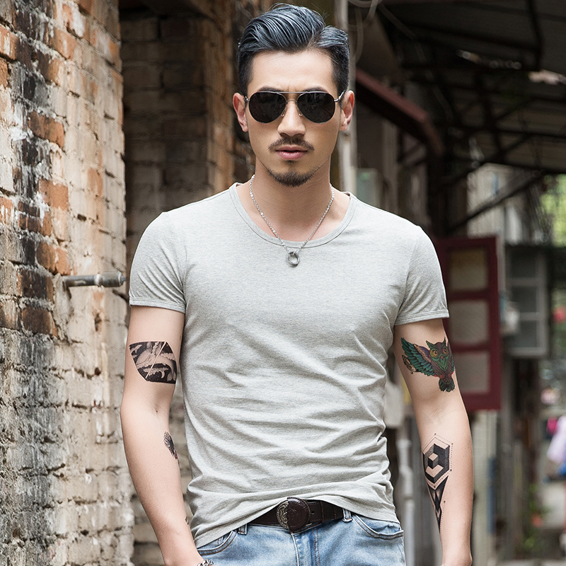 Short-sleeved t-shirt round neck white compassionate men's solid color Slim summer bottoming shirt half-sleeved tight bo
