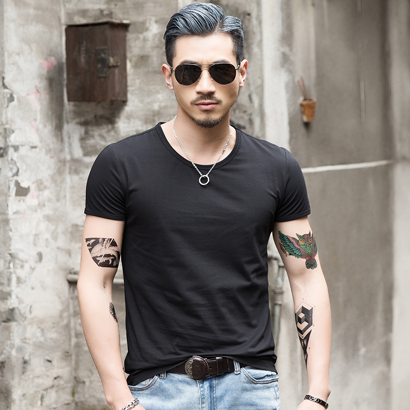 Short-sleeved t-shirt round neck white compassionate men's solid color Slim summer bottoming shirt half-sleeved tight bo