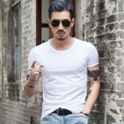 Short-sleeved t-shirt round neck white compassionate men's solid color Slim summer bottoming shir...