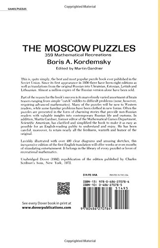 The Moscow Puzzles: 359 Mathematical Recreations (Dover Recreational Math)