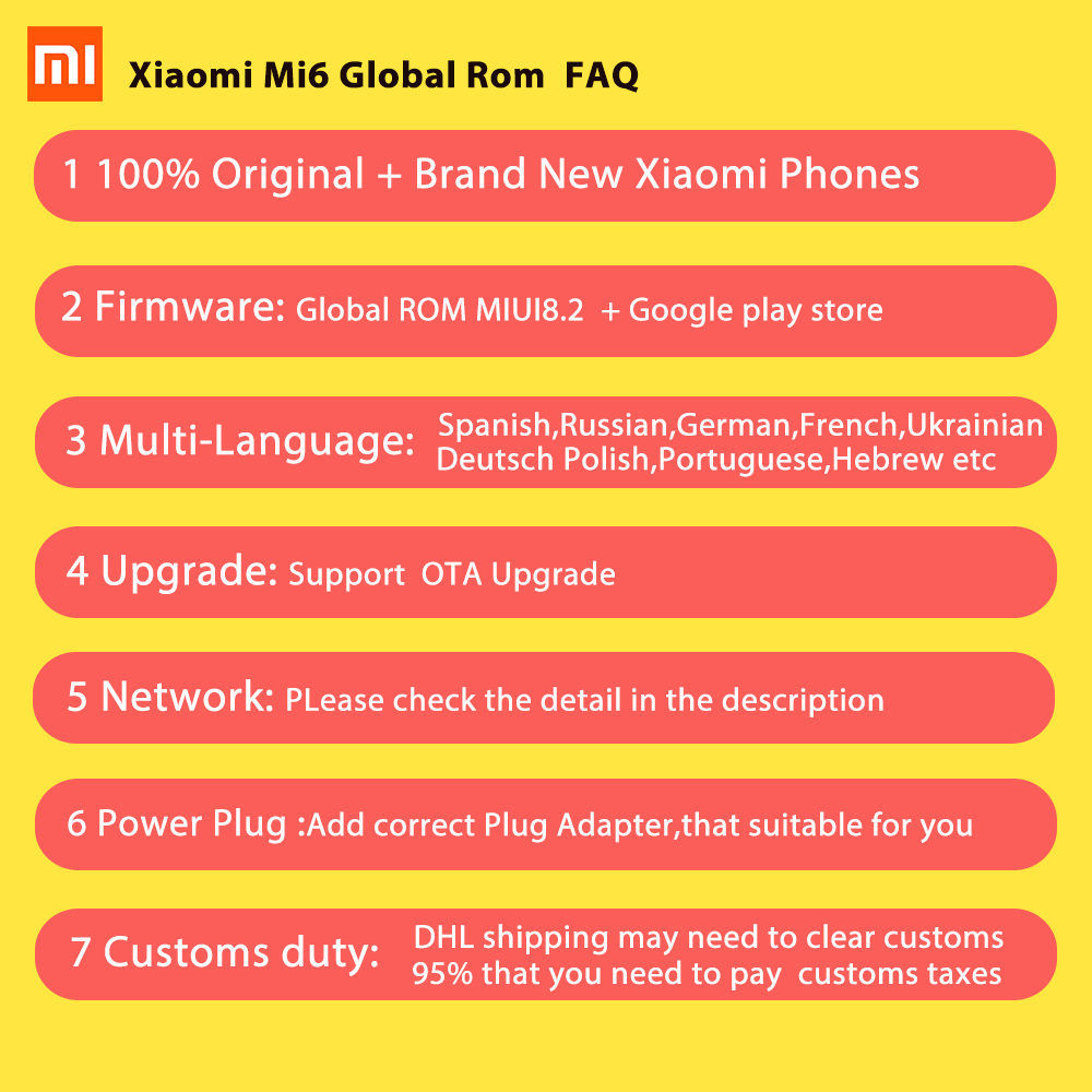Global Version Xiaomi Mi6 Mi 6 Mobile Phone 6GB RAM 64GB ROM Snapdragon 835 Octa Core 5.15'' NFC Dual Cameras Android 7.