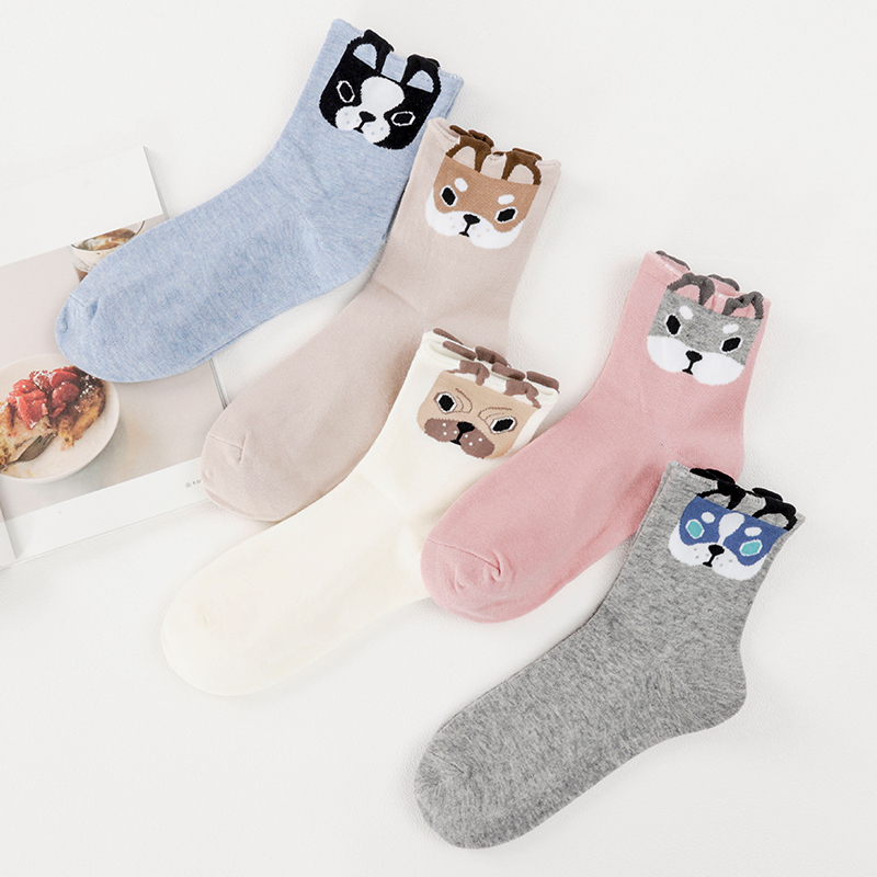 Cartoon breathable female summer socks female cotton tube socks Korean version of the wild spring and autumn college win