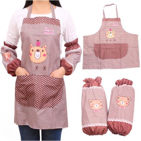 Korean fashion female cute kitchen apron cooking work clothes gowns waist waterproof anti-fouling apron two-piece