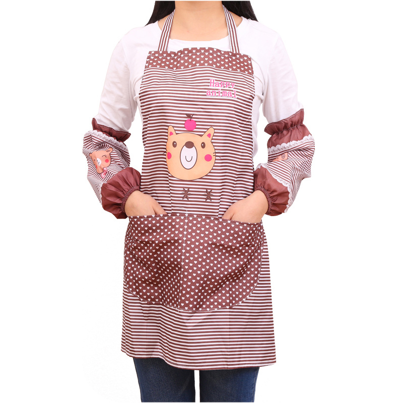 Korean fashion female cute kitchen apron cooking work clothes gowns waist waterproof anti-fouling apron two-piece