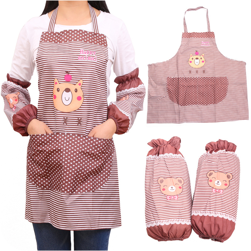 Korean fashion female cute kitchen apron cooking work clothes gowns waist waterproof anti-fouling apron two-piece