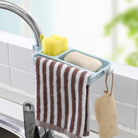 Kitchen gadgets kitchen faucet rack creative free punching sink sponge rag drain blue finishing rack