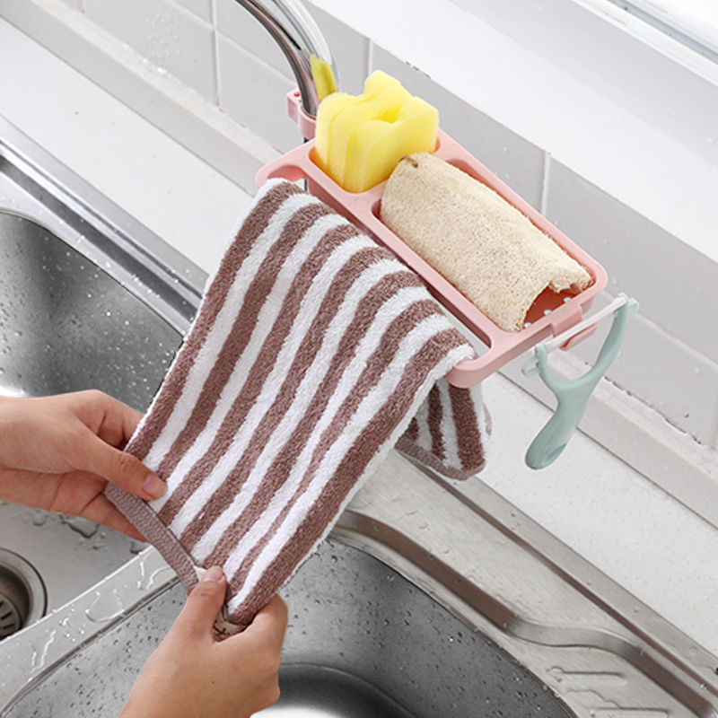 Kitchen gadgets kitchen faucet rack creative free punching sink sponge rag drain blue finishing rack