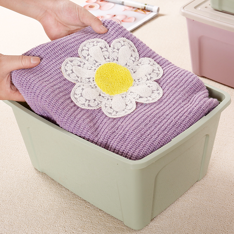 Plastic large size clothes storage box, household trumpet storage box, cover clip, turnover box, toy storage box.