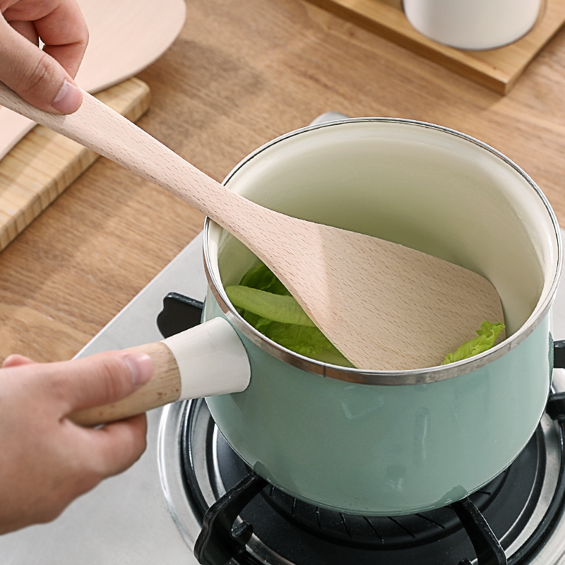 Kitchen long handle wooden spatula non-stick special household unpainted wooden kitchen high temperature resistant small