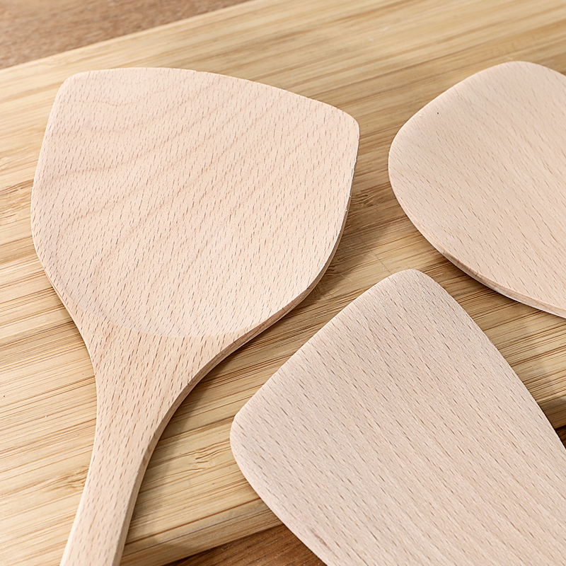 Kitchen long handle wooden spatula non-stick special household unpainted wooden kitchen high temperature resistant small