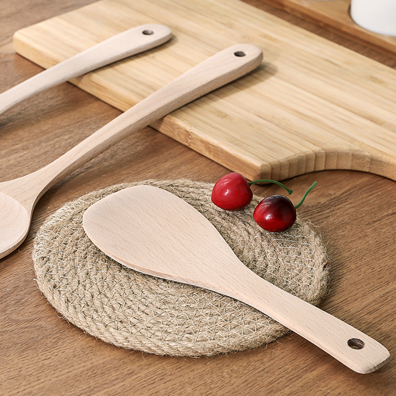 Kitchen long handle wooden spatula non-stick special household unpainted wooden kitchen high temperature resistant small