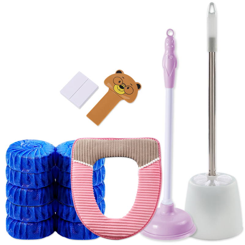 Household bathroom combination set toilet cleaner blue bubble toilet brush toilet pumping toilet pad cover