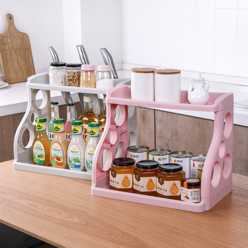 Kitchen rack double layer punch-free storage knife holder supplies seasoning taste floor-standing space kitchen rack