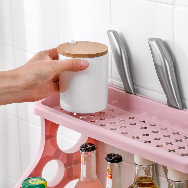 Kitchen rack double layer punch-free storage knife holder supplies seasoning taste floor-standing space kitchen rack