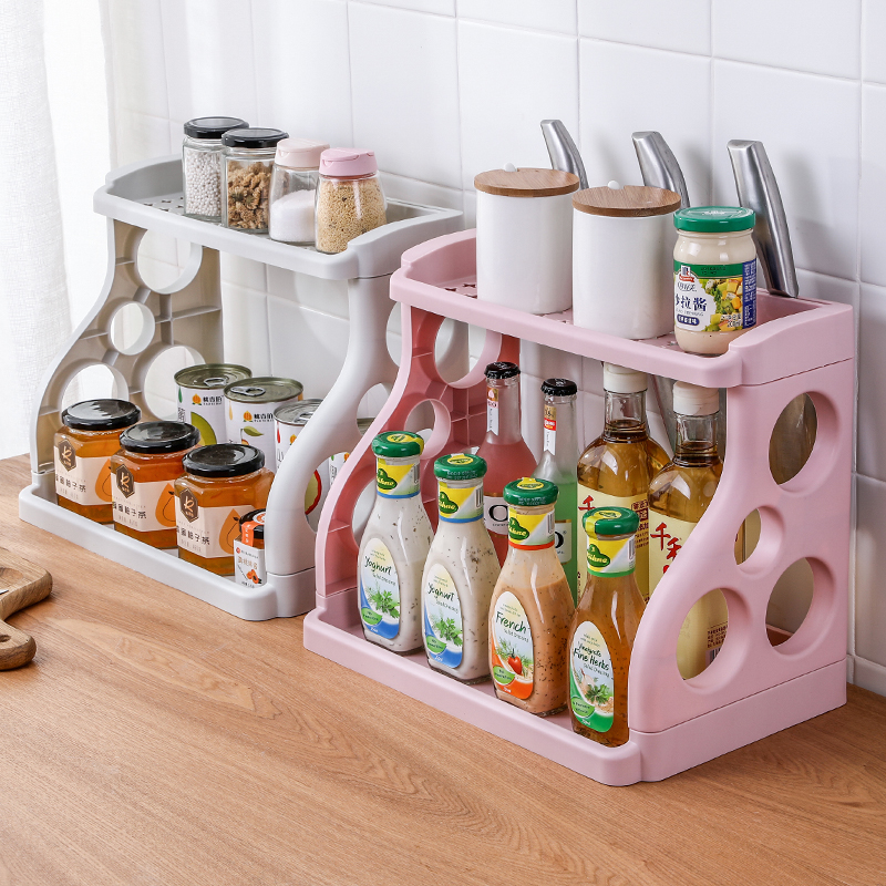 Kitchen rack double layer punch-free storage knife holder supplies seasoning taste floor-standing space kitchen rack